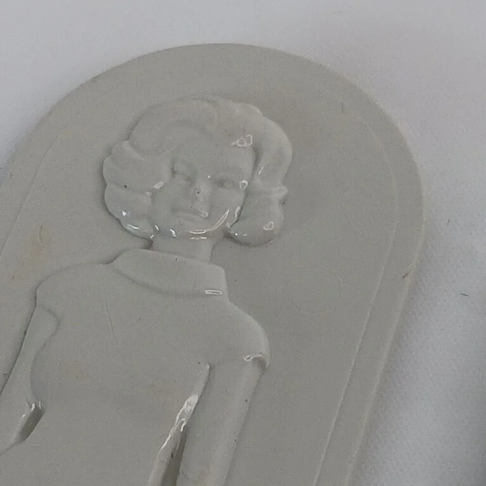 VTG Fuller Brush Company Cream Plastic Letter Opener w/ Sales Man & Sales Woman